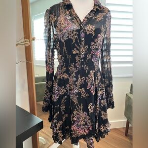 Free People Floral Black Long Sleeve Dress